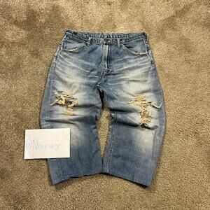 Authentic Bape 2000’s Baggy Distressed Ape Head Jeans Short 34